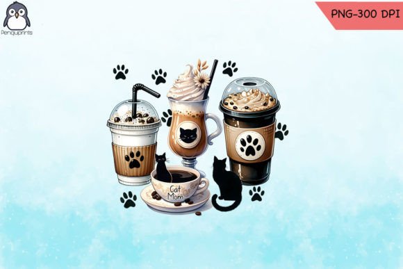 Cat Mom Coffee Drink Sublimation Graphics for Crafts