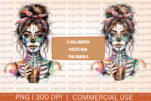 Fall Messy Bun Mom Zombie PNG Bundle Graphics and Crafts